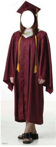 SU-901 Female Graduate Red Cap and Gown Standin