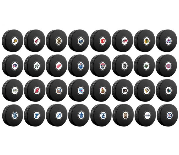 32 Complete Set of Official NHL Hockey Pucks SWIT Sports