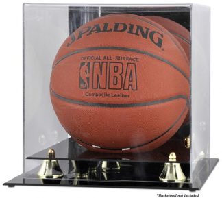 Basketball Display Case with Gold Risers and Mirror Back