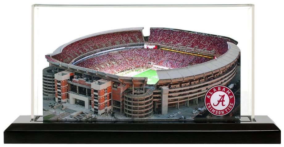 NCAA Alabama University Crimson Tide stadium and logo in 2 Crystal Pyramids with Colored Windowed Gift Boxes; set of 2 