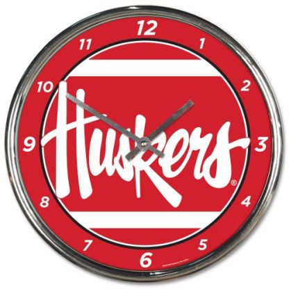 Nebraska University Chrome Team Clock