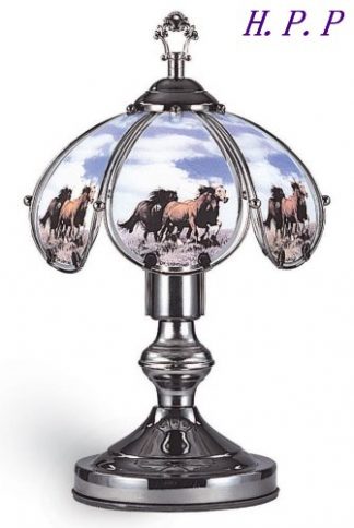 H.P.P. 14.3''H NEW Glass Horse Touch Table Lamp w/ Dark Chrome Finish Base